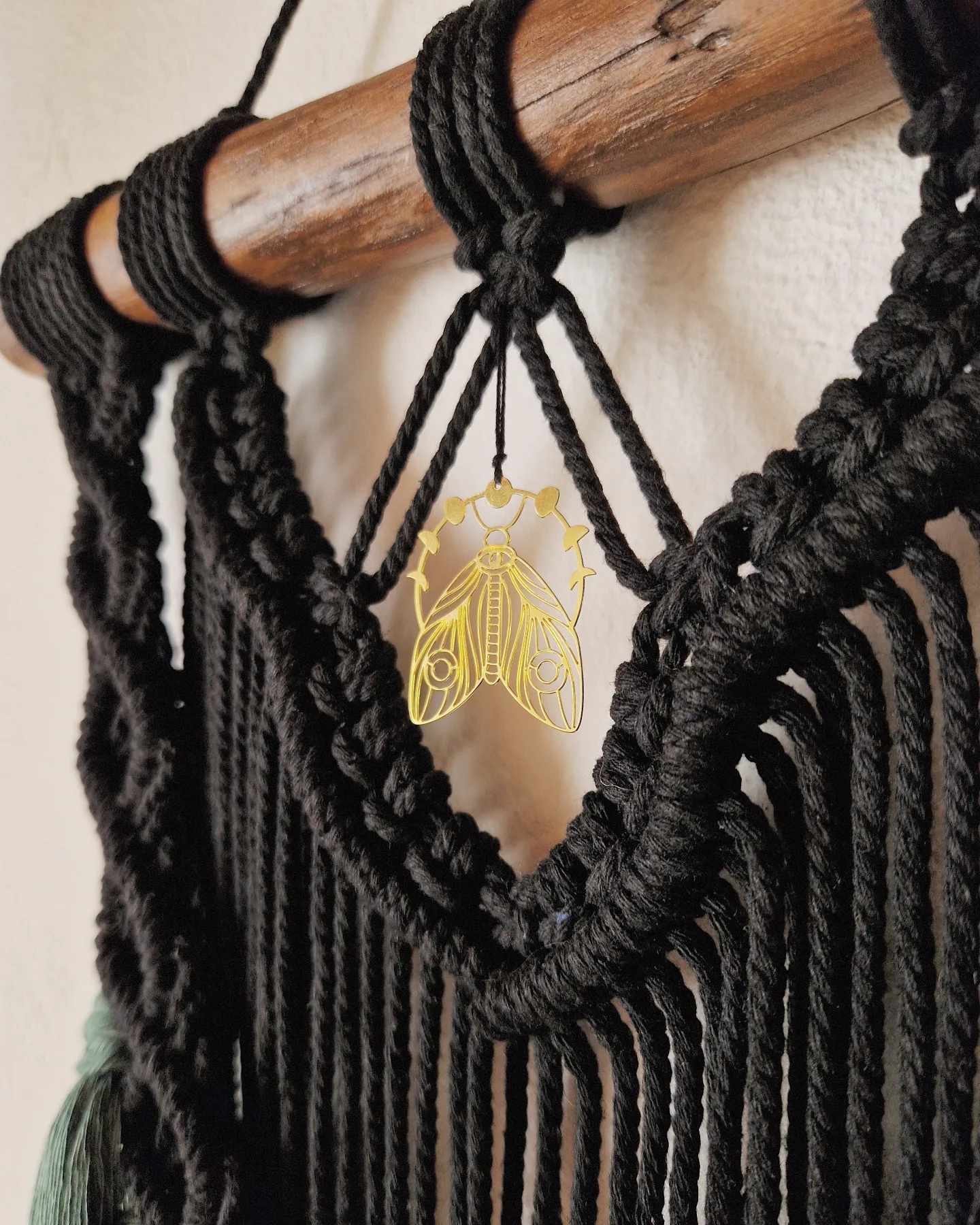 Macramé mural - Noir et Vert forêt