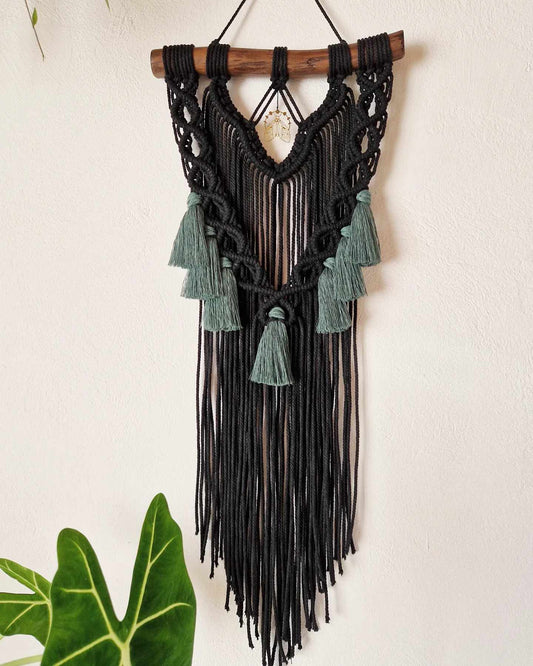 Macramé mural - Noir et Vert forêt