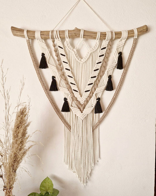 Macramé mural [2025] - écru, muscade et noir