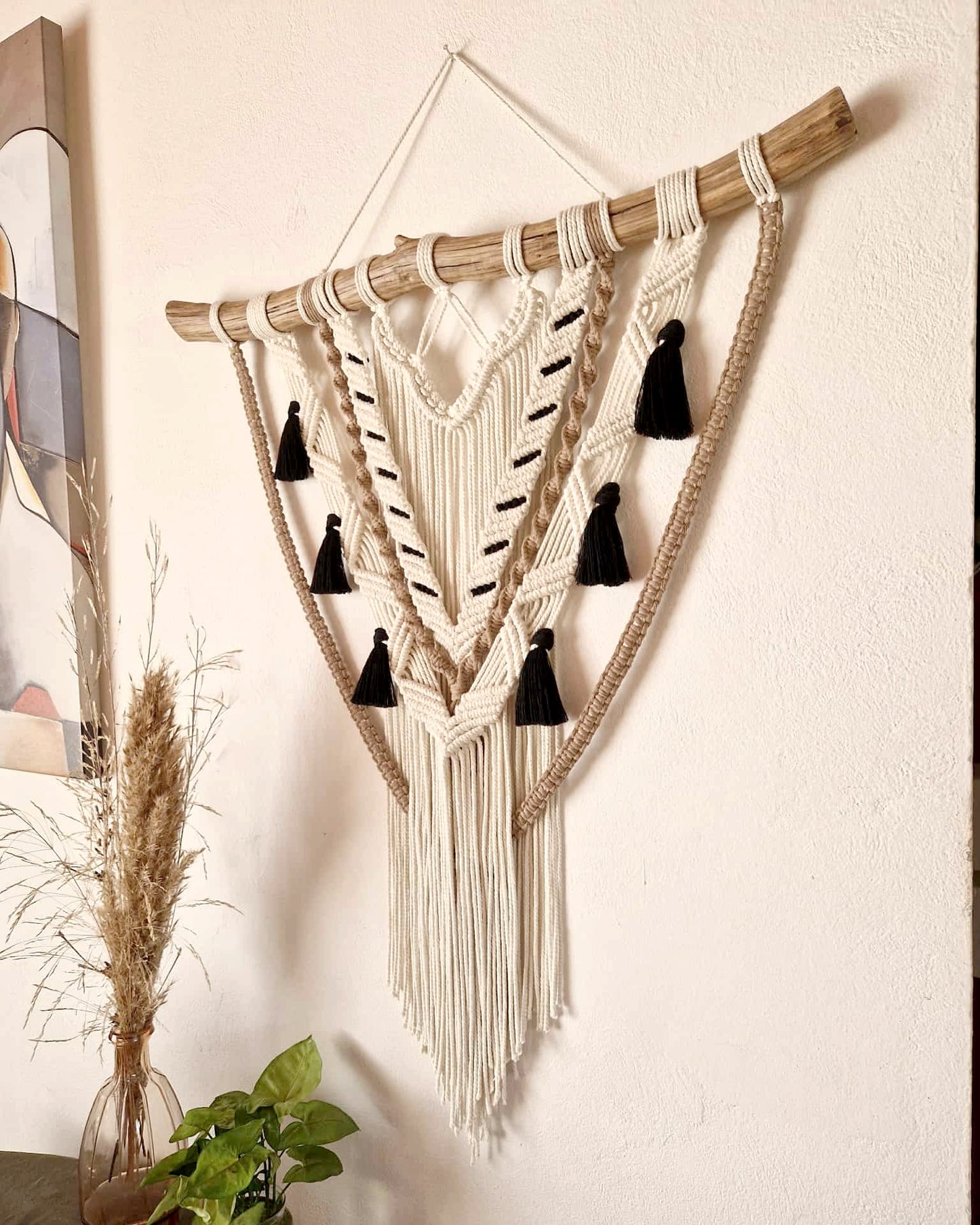 Macramé mural [2025] - écru, muscade et noir